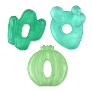 Water-Filled Teethers - Cold Cutie Coolers Textured On Both Sides to Massage Sore Gums & Emerging Teeth - Set of 3 Green Cactus Water Teethers for Baby Teething Relief
