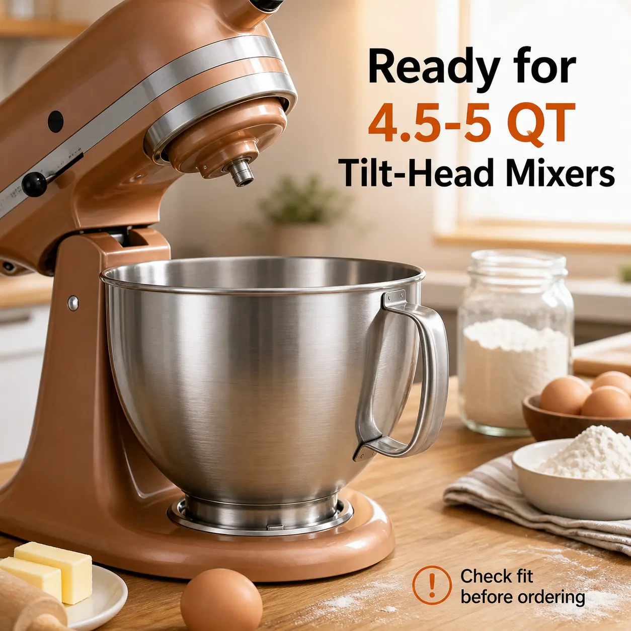 5 Qt Stainless Steel Replacement Bowl for KitchenAid Tilt-Head Stand Mixers, Compatible with 4.5-5 Qt Models, KitchenAid Mixer Accessory