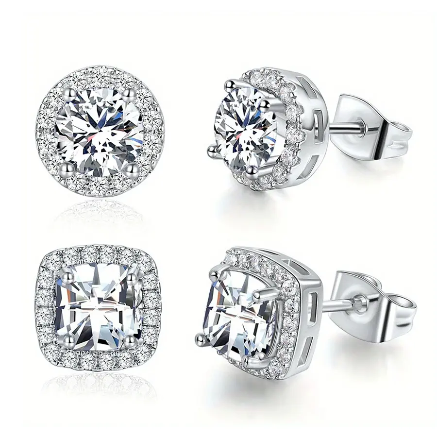 2 pair Earring  18K Gold Plated Set for Men and Women. Features VVS - cut round and square gemstone earrings. These delicate, elegant and stylish accessories are for pierced ears.TikTokShopBlackFriday