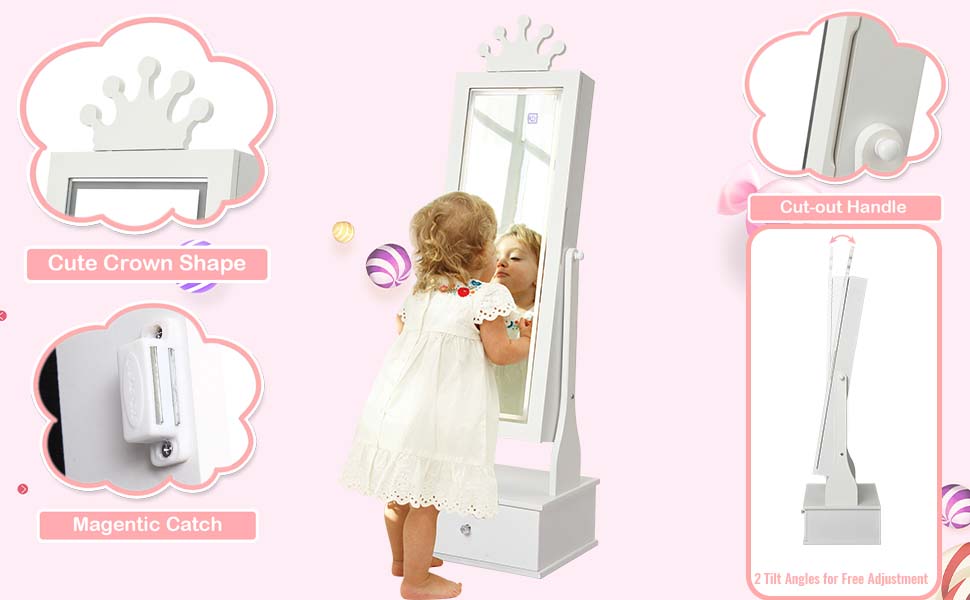 【GARVEE】Jewelry Armoire Cabinet with LED Light, Freestanding Organizer Featuring Full-Length Mirror and 3 Storage Drawers, Vanity Dress Up Jewelry Cabinet for Young Users 【GARVEE】Jewelry Armoire Cabinet with LED Light, Freestanding Organizer Featuring Full-Length Mirror and 3 Storage Drawers, Vanity Dress Up Jewelry Cabinet for Young Users