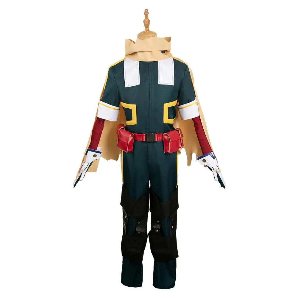 Wetrose Men's Deku Cosplay Costume, My Hero Academia Anime Flight Suit with Faux Leather Details, Cartoon Character Set with Top, Pants & Cape for Halloween, Sizes S, M, L