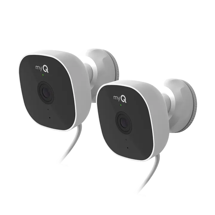 myQ Smart Outdoor Wired Security Camera 2 Pack Bundle – 1080p HD Video, Night Vision, Motion Detection, Wi-Fi, Two-Way Audio, Smartphone Control Lens