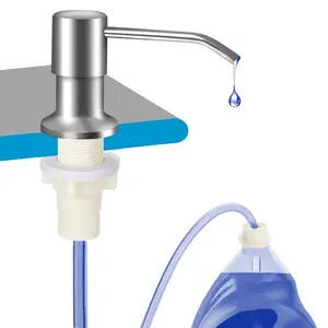 Dish Soap Dispenser for Kitchen Sink (Brushed Nickel), Countertop Sink Soap Dispenser Water Pump with 39” No-Spill Extension Tube Kit Design for Kitchen Bathroom, No More Refills