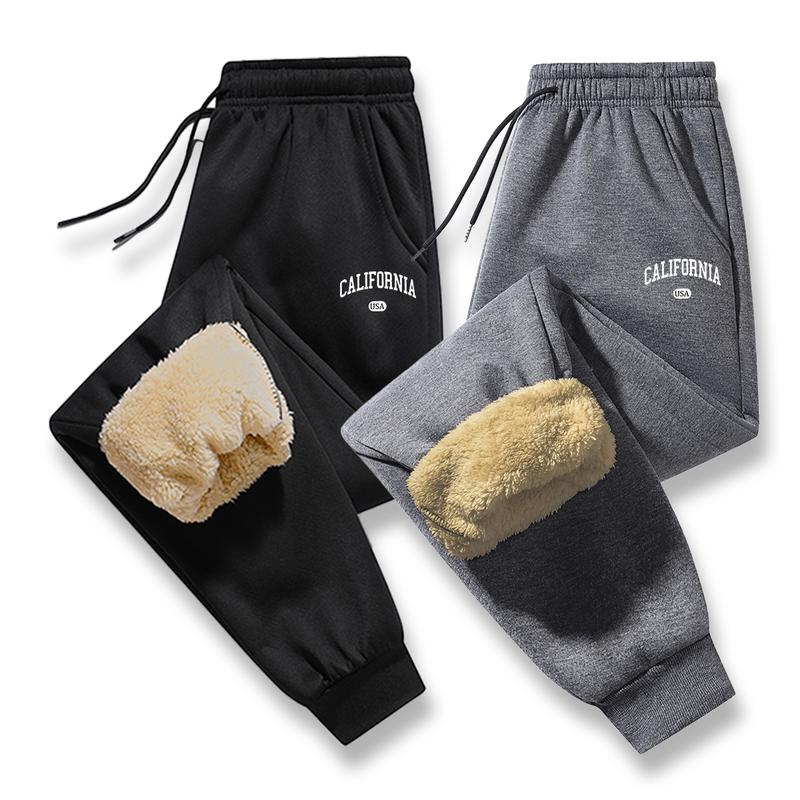 Men's winter fleece-lined thick sports pants with printed fleece, fashionable trendy streetwear, warm and comfortable, suitable for winter wear, everyday casual, a winter essential.
