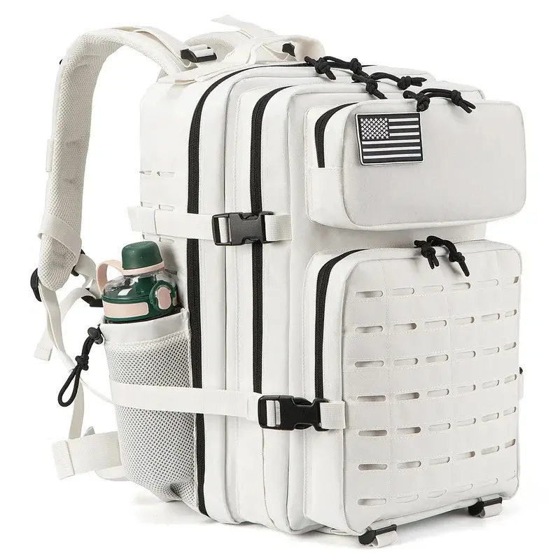 Tactical Military Backpack for Men, 25L/45L Polyester Hiking Pack with MOLLE System, Water Bottle Holder & Hook Loop for Outdoor Camping, Male, Camo, Hook Loops, Molle Grid