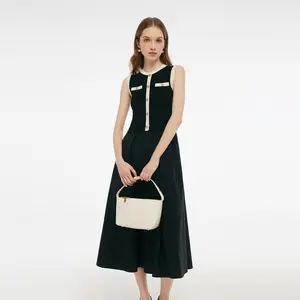 Lyocell Contrast Trim Patchwork Women Vest Midi Dress