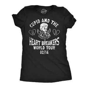 Womens Funny T Shirts Cupid and The Heart Breakers Sarcastic Valentines Day Graphic Novelty Tee for Ladies Funny Womens T Shirts Cute Vintage Fashion Casual Ladies T-Shirt Gift Love Tops for Women Funny Black -