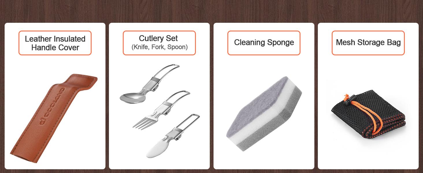 Odoland 10pcs Camping Cookware Non-Stick Camping Pot and Pan Set with Plate Bowl Fork Knife Spoon for Backpacking, Hiking, Outdoor Cooking and Picnic