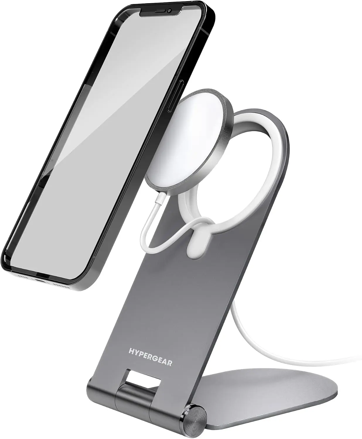 HyperGear iPhone Desktop Stand for MagSafe Charger Magnetic Charging Dock Cord Holder for Desk Portable & Foldable for iPhone 17/16/15 & MagSafe Cases [Gray]