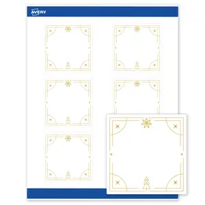 Avery Printable Square Labels, 3" x 3", Matte White, Pre-printed Metallic Gold Christmas Trees Design, Sure Feed Technology, Laser & Inkjet Compatible, 120 Total