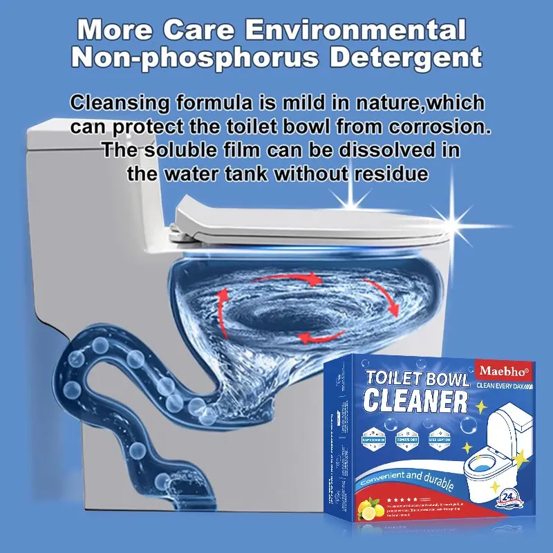 12-24PCS Tank-Only Non-Bleach Wet-Activated Toilet Bowl Cleaners, Auto-Cleans Every Flush, Soluble Film, Residue-Free, Deodorant, Stain & Odor Fix, Safe & Effective, Deep Cleaning & Descaling, Light Blue Water, 7-10 Days Use, Household Cleaning Supplies