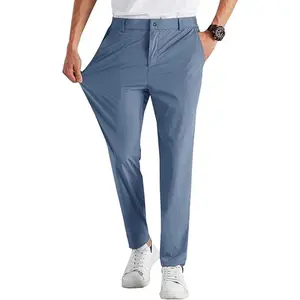 Runcati  Men‘s Stretch Golf Pants Casual Slim Fit Dress Pants Elastic Waist Tapered Work Cropped Trousers