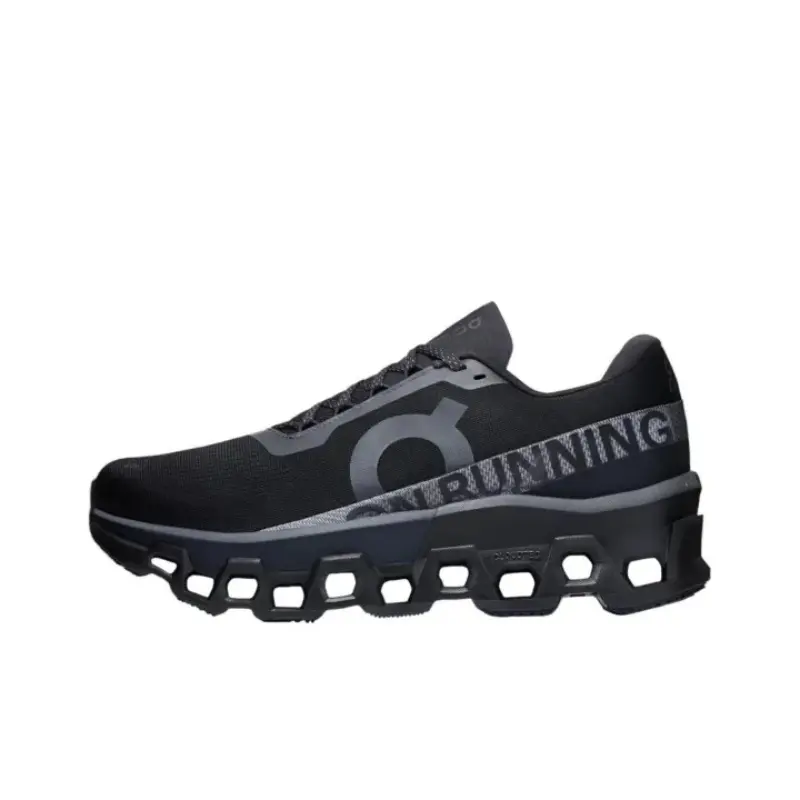 Unisex All Black Letter Print Fly Knit Running Sneakers, Large Hollow Wave Thick Cushion Shock Absorb Athletic Trainers, Breathable Lightweight Lace Up Jogging Walking Shoes For Gym Daily Commute Men Women