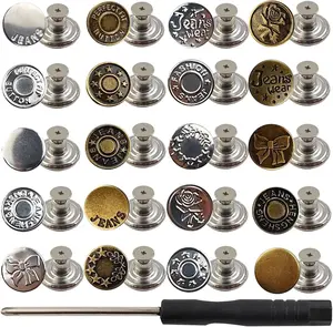 TIHOOD 100PCS 17Mm Jeans Buttons Replacement with Screwdriver, Instant Metal Buttons for Loose Jeans, No-Sew Waist Tightener
