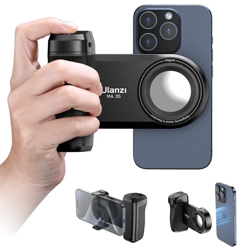 ULANZI MA35 2-in-1 Magnetic Cellphone Tripod Mount - Selfie Stand, Phone Clip Camera Grip Handle Holder with Detachable Remote Shutter, Cold Shoe Adapter for Smartphone Video Shooting | Tripod Stabilizer, Smartphone Camera Accessories, Mobile