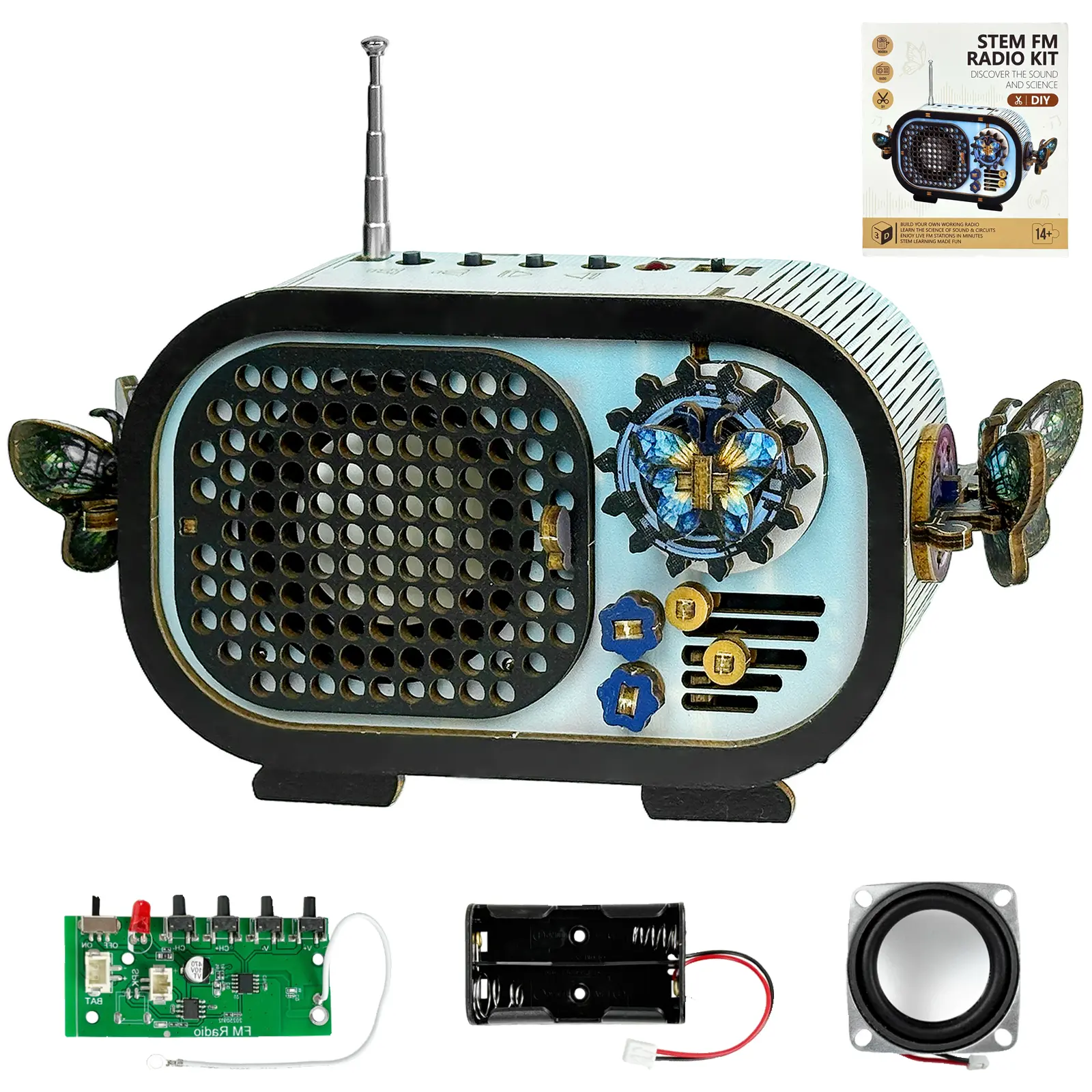 DIY Wooden FM Radio Kit - No Soldering, Circuit Board, Connectors Included, STEM Learning Toy for Kids Ages 8-14+, Educational DIY Woodwork Project Gift for Teens