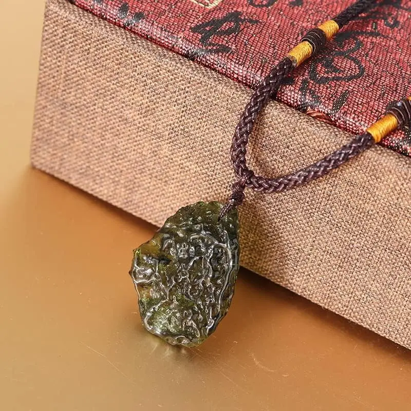 Genuine Raw Moldavite Crystal Energy Necklace - Handmade Meteorite Pendant on Adjustable Cord, Unisex Crystal Jewelry for Meditation, Healing, Gift Ideas, Help Uncover Emotions, Heighten Self-Awareness