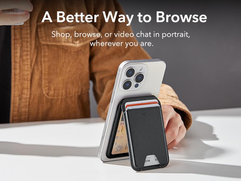 ESR Upgraded for MagSafe Wallet, 3/5 Card Holder, RFID Blocking, Magnetic Wallet for iPhone with Adjustable Stand, Slim for iPhone 17/16/15/14/13/12 Series, Not for Mini, Vegan Leathe