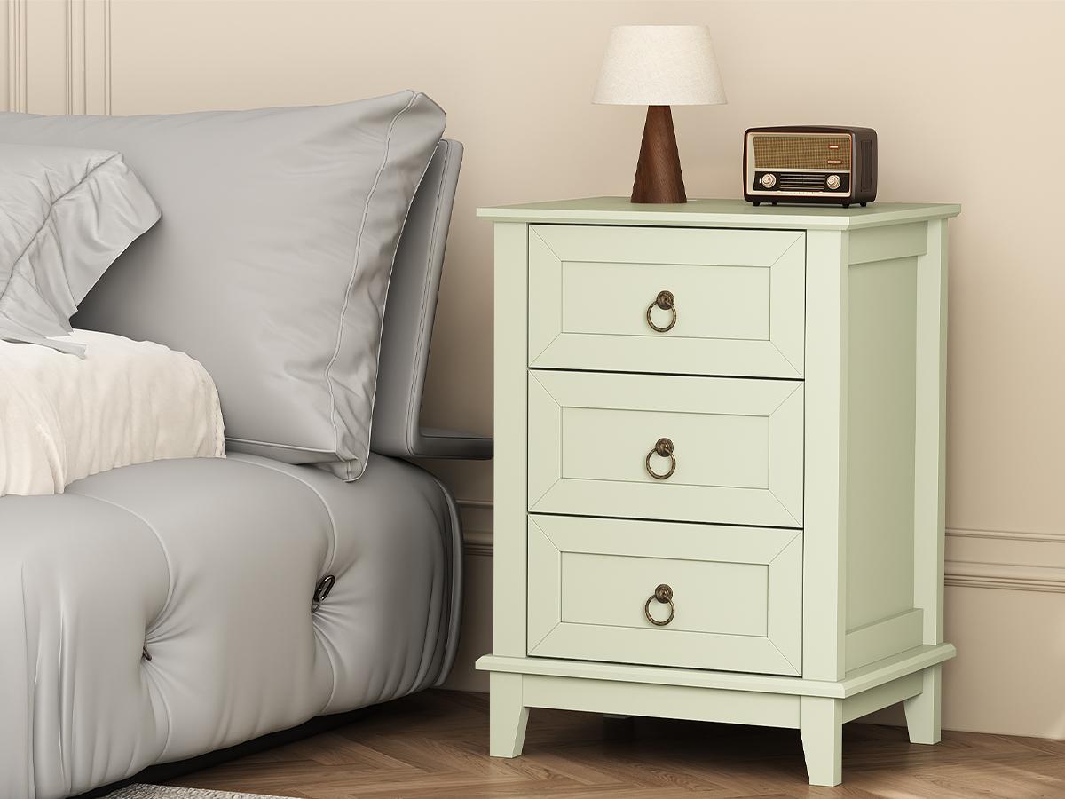 Royalcraft 3 Drawer Nightstand, Modern Tall Narrow Wooden Bedside & End Table with Drawers for Bedroom, Living Room, Milky Green
