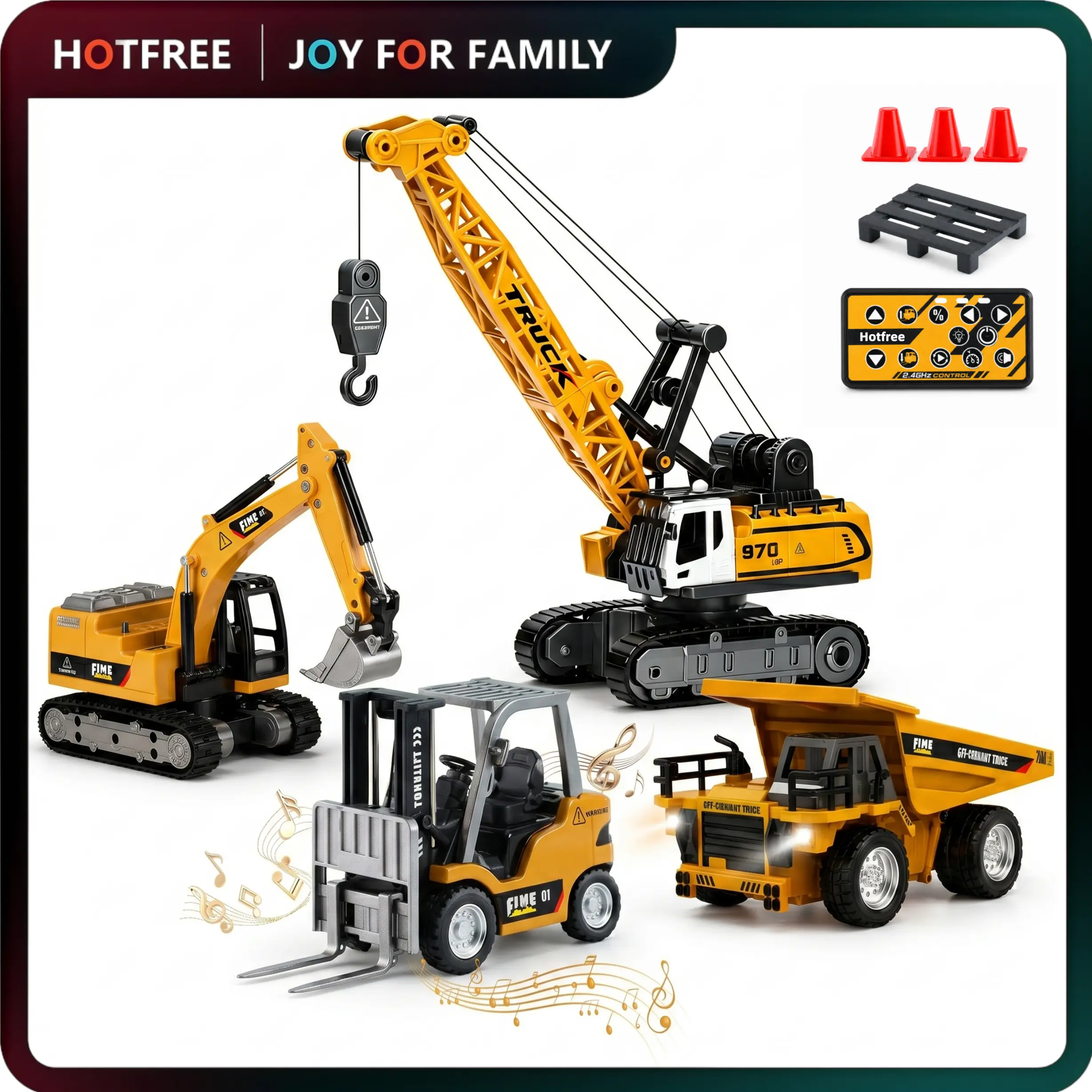 Hotfree 1/64 Scale Mini RC Construction Vehicle Set, Alloy Excavator & Forklift with Lights & Sounds, USB-C Rechargeable Remote Control Lorries, Birthday Christmas Gifts for Boys Kids & Adults