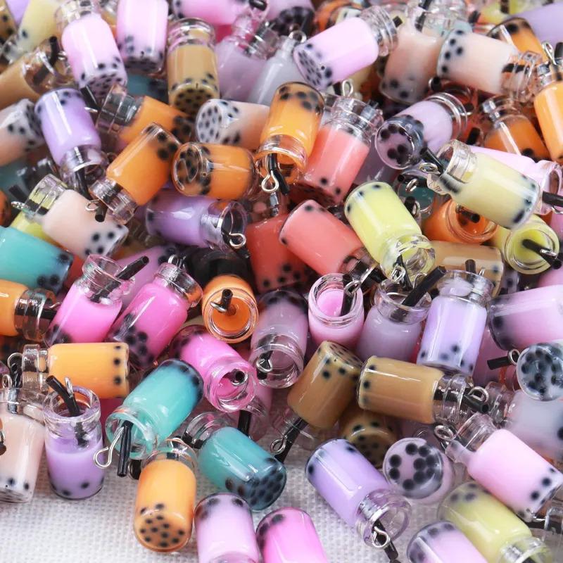 30pcs Random Mixed Milk Tea Cup Charm Beverage Pendants with Bottle Milk Tea Charms Pendants Diy Keychain Women Key Chain Gift