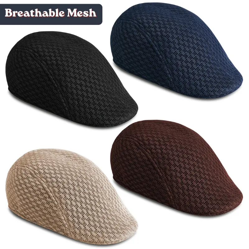 Breathable Mesh Flat Cap for Men Women, Summer Newsboy Ivy Cap with Adjustable Fit, Lightweight Cabbie Hat for Driving Golf Casual Wear
