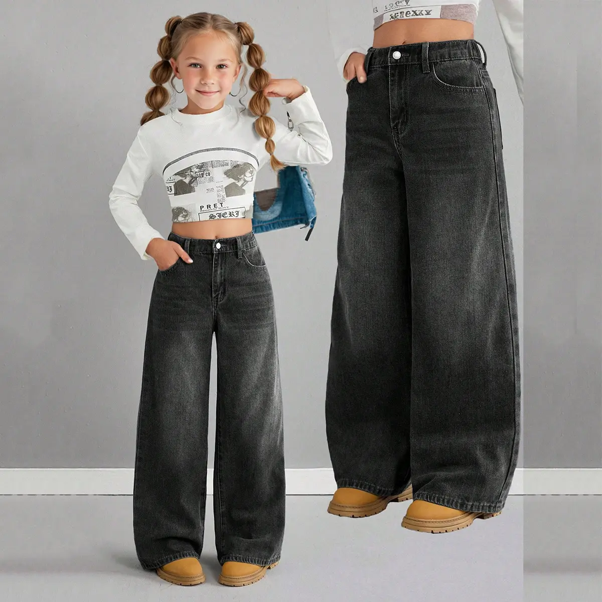 90s Vintage Style Girls Wide Leg Jeans | Trendy Tween Clothing 2026 Baggy jeans