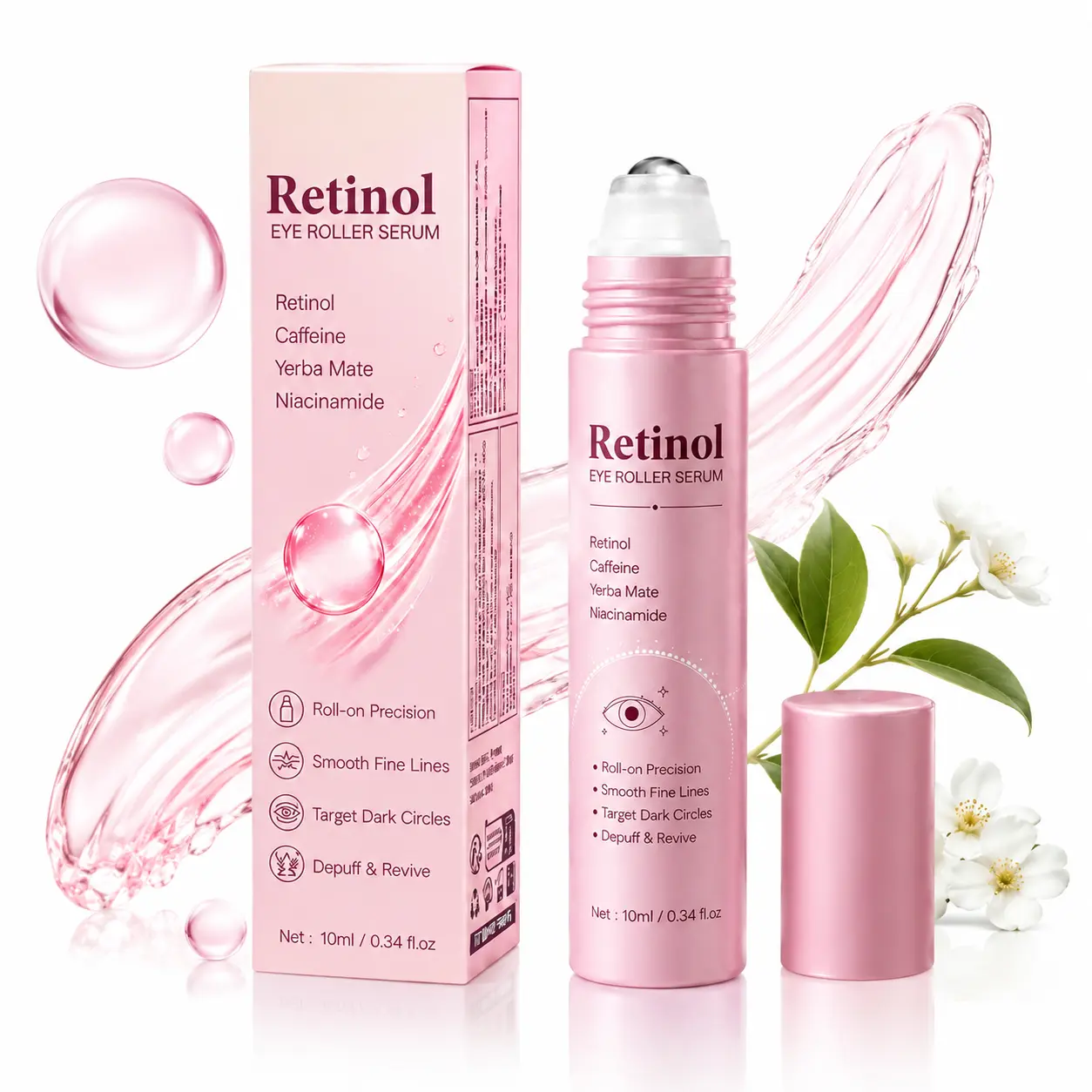 Retinol Eye Roller Serum, 10ml Eye Serum withRetinol, Caffeine, Niacinamide & Yerba Mate,Cooling Roll-On Eye Treatment for Fine Lines,Dark Circles & Under-Eye Puffiness