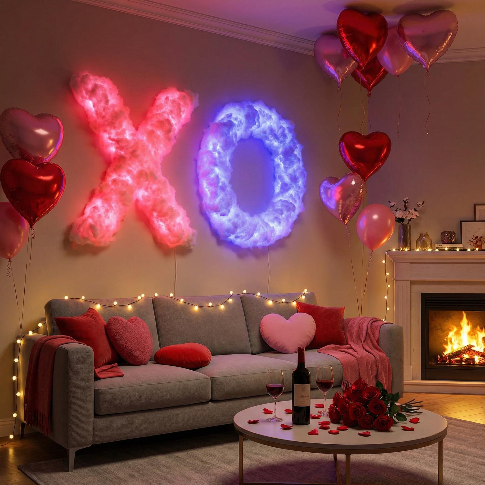 DIY romantic couple ambient light, LED cloud light strip with music rhythm, vivid glow, perfect for Valentine’s Day gifts, offices, parties, cafés, and hotels, dynamic visual effects | Bedroom ambiance | Decorative light | Includes a 5 m light strip kit.