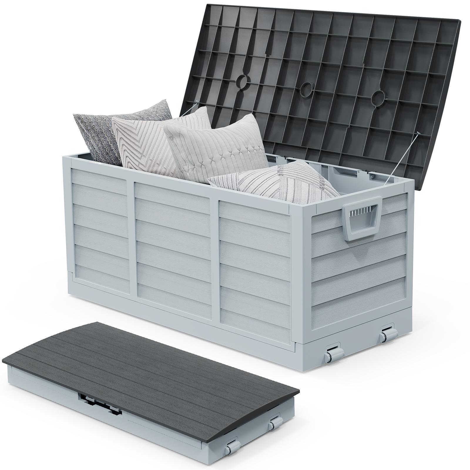 VINGLI 75Gal Collapsible Wood Grain Storage Box with Wheels | Heavy-Duty Plastic Organizer for Garden/Patio | Space-Saving Fold Design