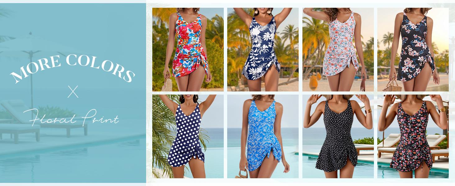 Aidonger One Piece Swim Dress Swimsuits for Women Tummy Control Swimdress Skirt Bathing Suit