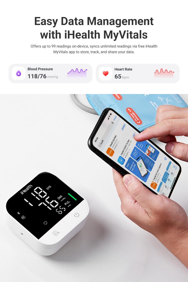 iHealth Track Pro Upper Arm Blood Pressure Monitor, Full-View LED Screen​, Body & Cuff Detection, App-Enabled for iOS & Android, Adjustable Cuff Large Adults Arm Friendly
