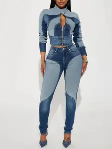 Coronado Two Tone Moto Skinny Jeans - Medium Wash