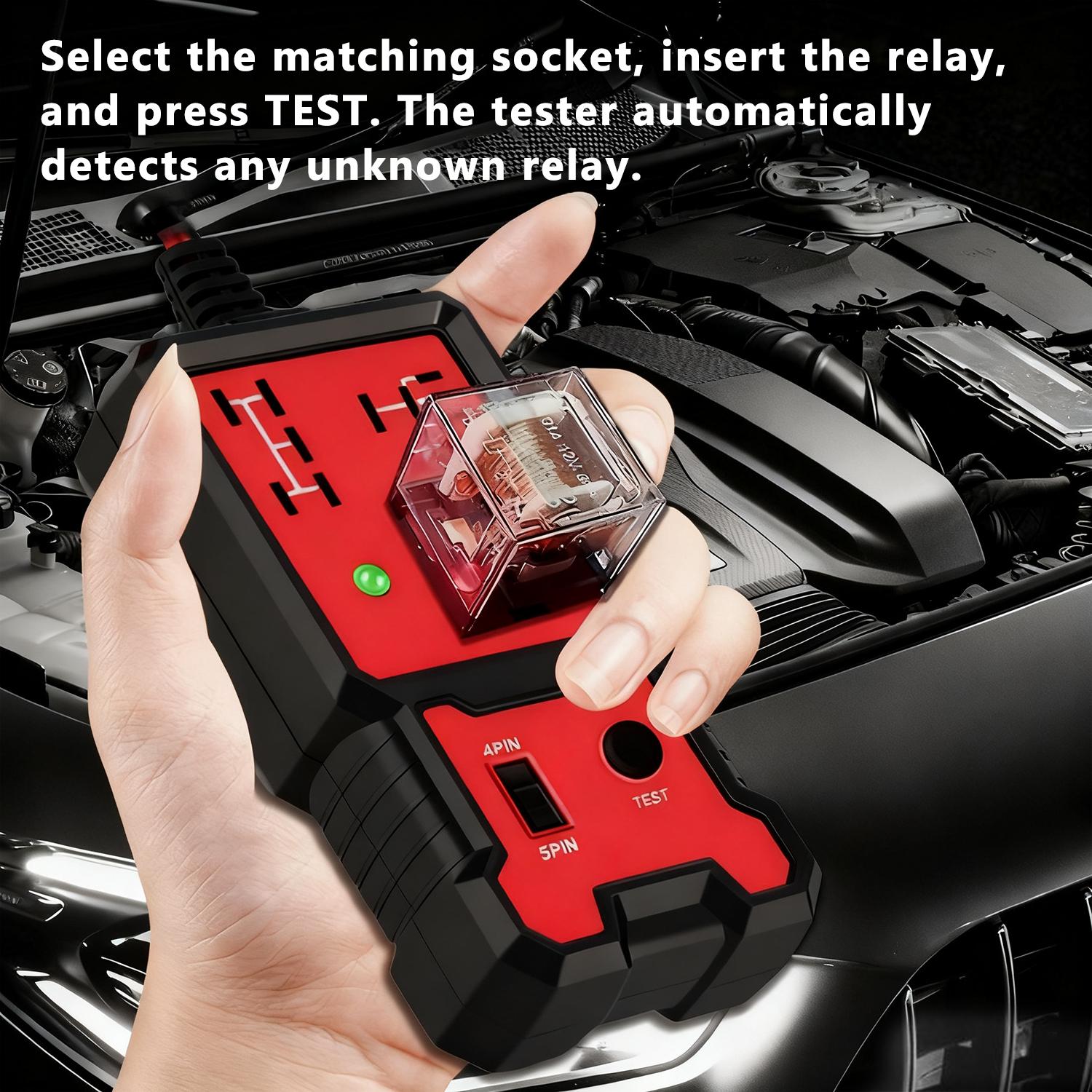 Automotive Relay Tester BJ-707, 4 & 5 Pin 12V Auto Diagnostic Tool, Small Handheld DIY Car Tester with Battery Clips, Relay Testing Kit, Electrical Systems Tool