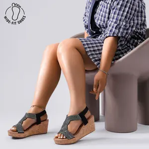 Wide Width Wedge Sandals for Women, Ankle Strap Sparkly Rhinestone Open Toe Summer Dressy Shoes Platform Wedding Prom Women Sandals.