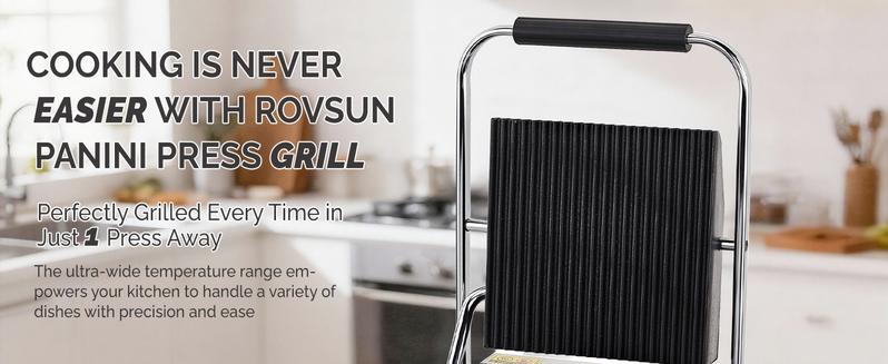 ROVSUN Commercial Panini Press Grill, Stainless Steel Electric Countertop Sandwich Maker with Adjustable Temp 122°F–572°F, For Steak, Burgers, Home & Restaurant Use, 110V, Silver