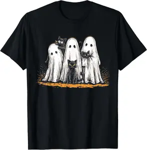 Funny Ghosts Holding Black Cats Halloween Ghost Cat Lovers Unisex T-Shirt