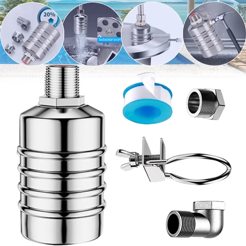 Float Valve,1/2" to 3/4'' Water Level Control Float Valve, 304 Stainless Steel Fully Automatic Watershut off valve, Automatic Water Level Controller for Tank, Pool, Livestock Troughs