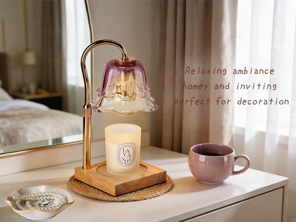 Relaxing Birthday Gifts for Women: Purple Flower Candle Warmer Lamp with Scented Candles Valentines Day Gift Set for Mom Dimmable Wax Warmer with Timer, Valentine's Day gift