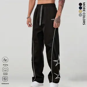 Men's drawstring elastic waist letter printing loose sweatpants, fashion printed overalls, street casual style, fashion trousers with drawstring and pockets, casual breathable and comfortable waist trousers, suitable for outdoor activities and sports styl