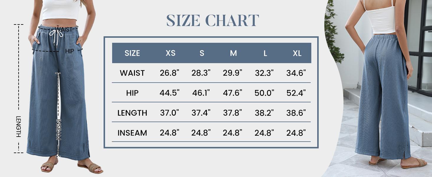 Womens Baggy Wide Leg Palazzo Pants Casual Loose Drawstring Elastic Waisted Lounge Trousers with Pockets