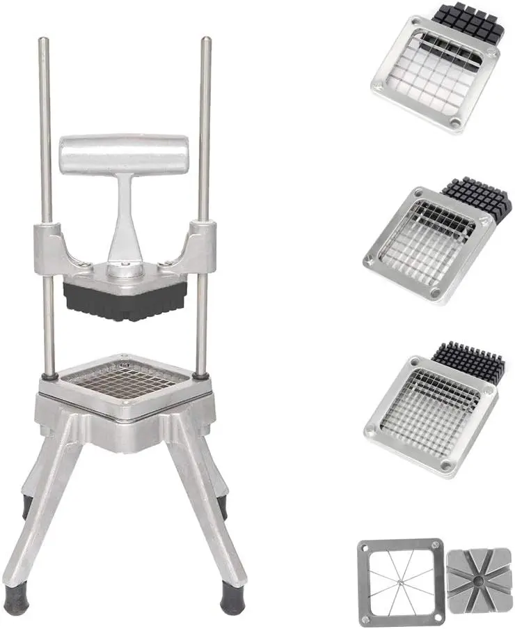 ROVSUN Commercial Veggie Chopper - Manual Push Stainless Steel Vegetable Cutting Slicer with 4 Blades (1/2", 3/8", 1/4", 8-Wedge) for Potato Cutting, Home & Restaurant Kitchen Use, Multiple Blades, Utensils