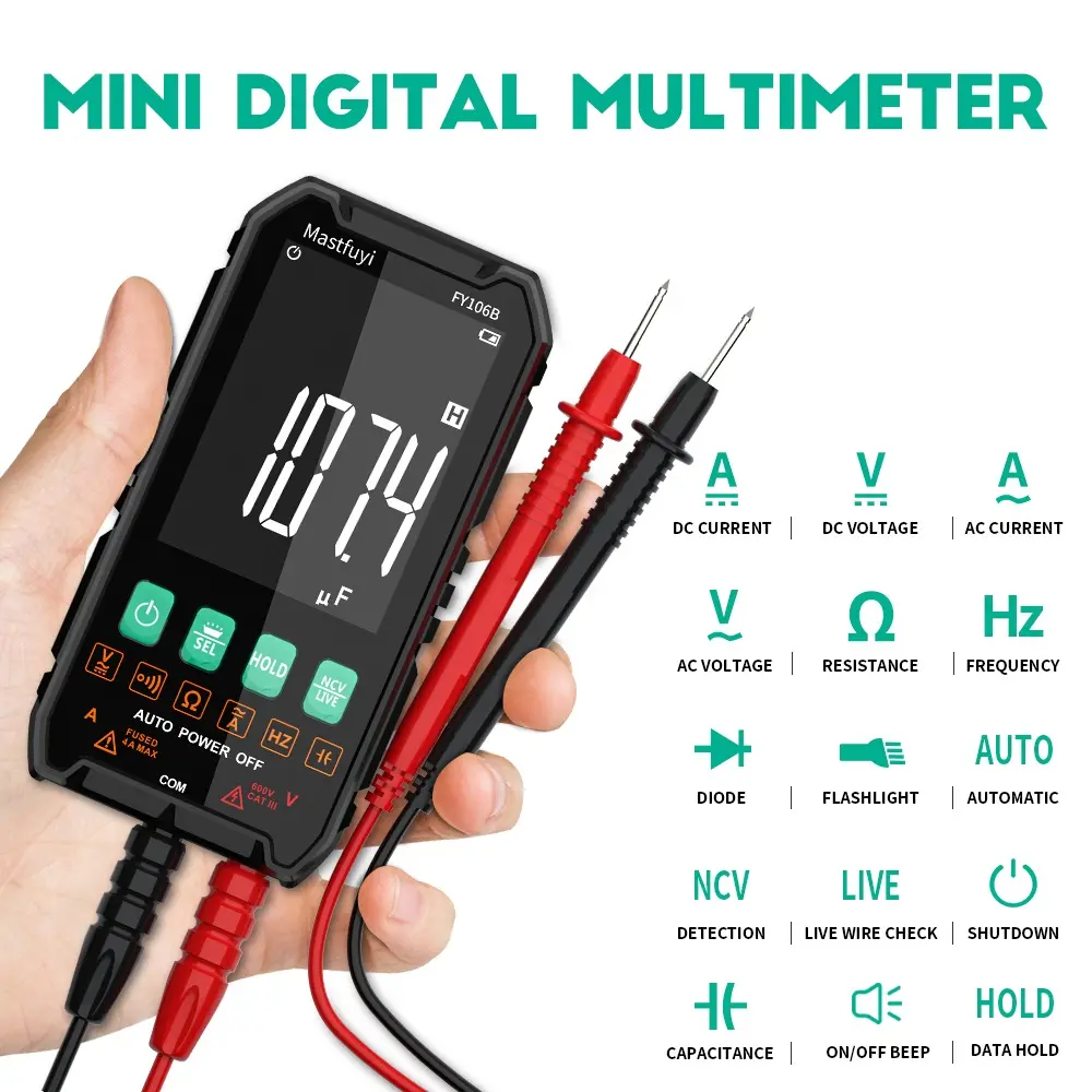 Mastfuyi FY106 Lightweight Smart True RMS Digital Multimeter - 3999 Counts voltmeter, Auto-Ranging, CAT III 600V, Professional Voltage Tester with Test Leads, Tools and Gadgets, Work Accessories, Mechanic Tools for Live Wires