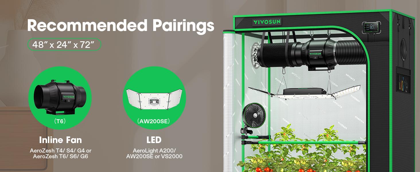 VIVOSUN PRO Grow Tent, with Thick 1 inch Poles, Strengthened High Reflective Mylar Oxford Fabric, Extra Hanging Bars & High CFM Kit for Hydroponics Indoor Plant for AeroLight A200SE