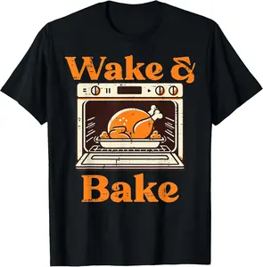 1pc Thanksgiving "Wake And Bake" Funny Turkey Dad T-shirt | Soft Fabric + Baking Turkey & Slogan, Loose Fit | Men/Baking Enthusiasts | Thanksgiving Gatherings/Daily | Fits baking hobby, humorous design shows personality, solves festive outfit needs