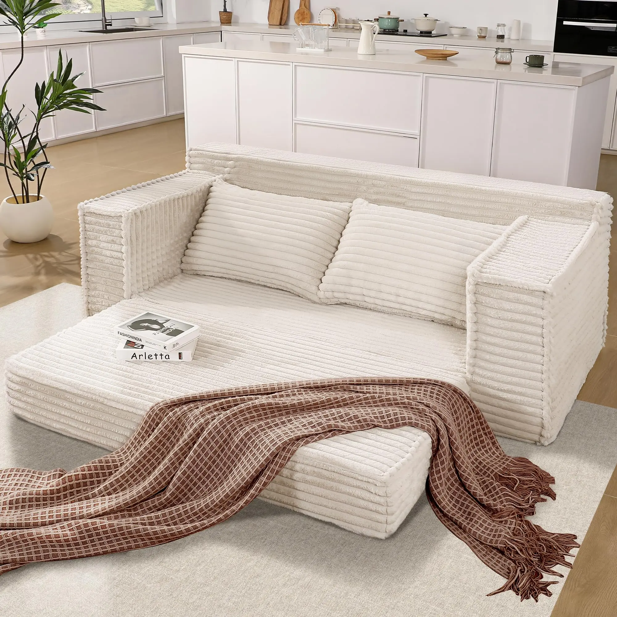 Garvee 75" Convertible Sofa Bed with 2 Pillows - Boneless Folding Pull-Out Couch, Loveseat Sleeper Sofa, Futon Couch for Living Room or Bedroom, No Assembly Required, Available in Beige, Gray, Black, and Green