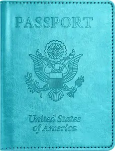Passport & Vaccine Card Holder Combo Travel Wallet with Turquoise Faux Leather for Secure Document Storage & Vaccine Card Slot