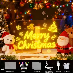 LED Message Board Acrylic Dry Erase Light-Up Board with Stand Markers Cleaning Cloths Tracing Paper Erasable Reusable Kids Learning Gift for Birthday Halloween Christmas Decorative Neon Sign