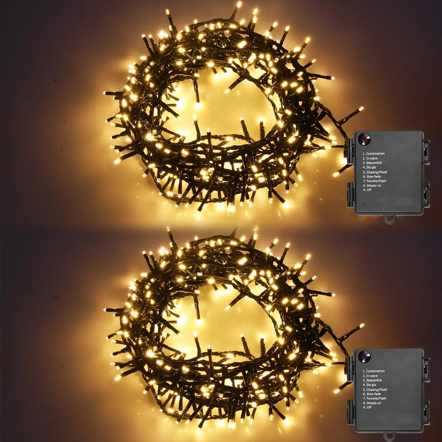 2-Pack 20.6 FT 240LED Plastic Christmas Decorative Lights Set, Battery-Operated Warm Light with 8 Modes, Timer & Memory Function, Waterproof for Christmas Tree Indoor Outdoor Decoration