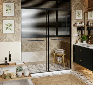 Frameless Shower Door, Aluminum Dual Sliding Glass Door with Soft-Close & Waterproof Buffer System, Quick DIY Installation, Heavy-Duty Metal Bottom Seal